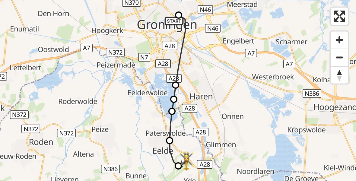 Vluchtroute Traumahelikopter Universitair Medisch Centrum Groningen - Groningen Airport Eelde, 15 juli 2026, 15:52
