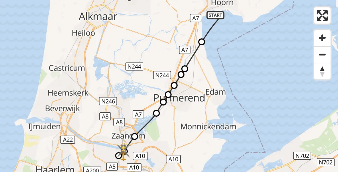 Vluchtroute Traumahelikopter Markermeer - Amsterdam, 15 juli 2026, 15:54