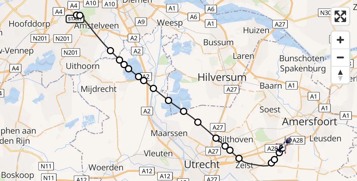 Vluchtroute Politiehelikopter Amsterdam Vliegveld Schiphol - Amersfoort, 15 juli 2026, 16:11