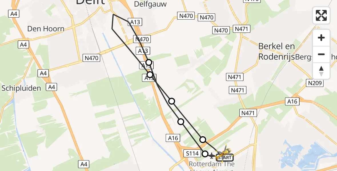 Vluchtroute Traumahelikopter Rotterdam The Hague Airport - Rotterdam The Hague Airport, 15 juli 2026, 17:36