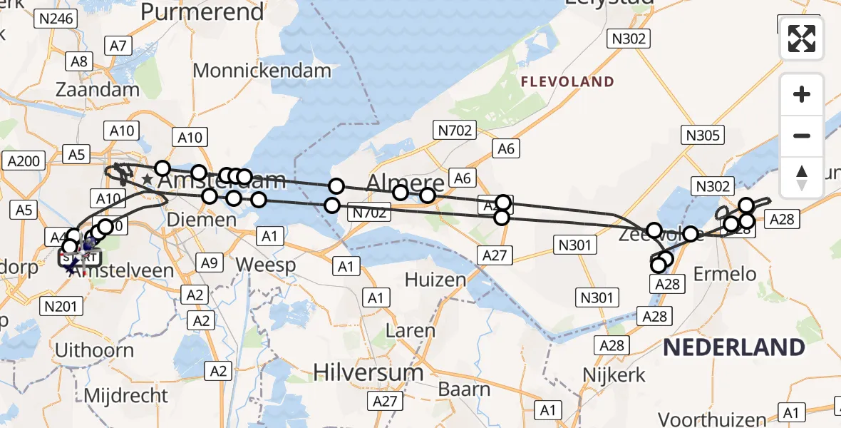 Vluchtroute Politiehelikopter Amsterdam Vliegveld Schiphol - Amsterdam Vliegveld Schiphol, 15 juli 2026, 18:31