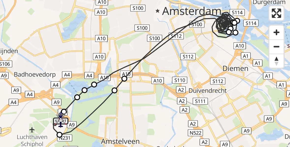 Vluchtroute Politiehelikopter Amsterdam Vliegveld Schiphol - Amsterdam Vliegveld Schiphol, 15 juli 2026, 20:09