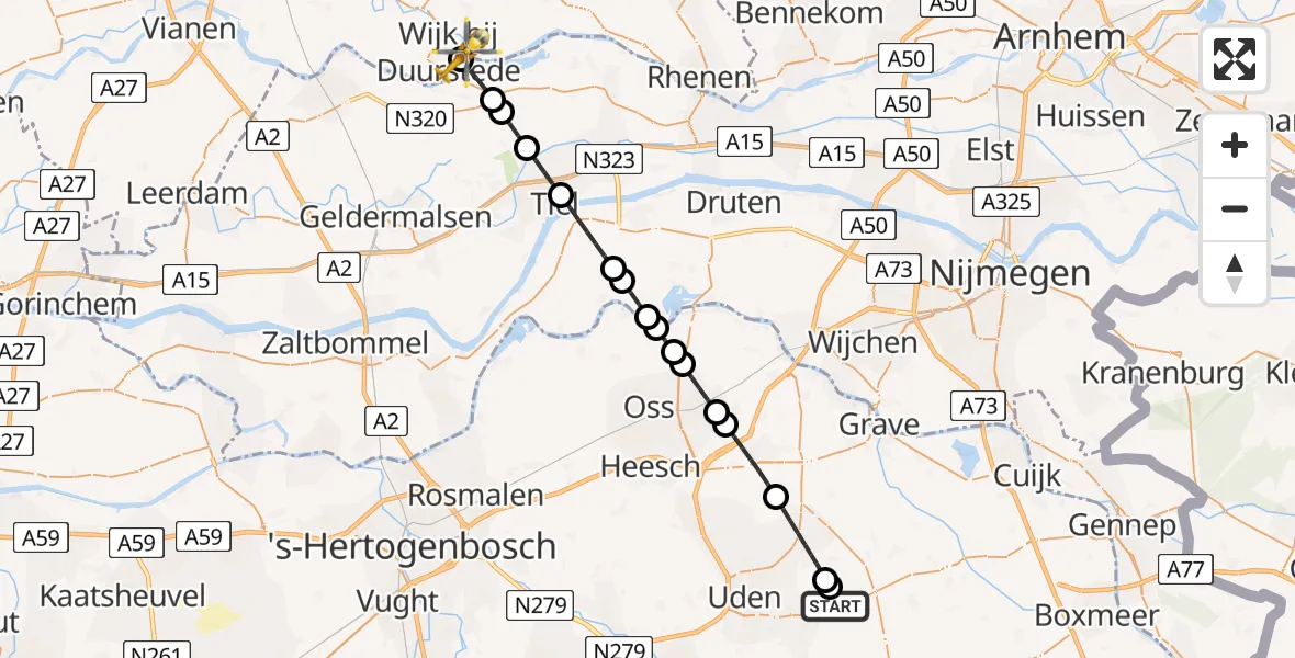 Vluchtroute Traumahelikopter Vliegbasis Volkel - Wijk bij Duurstede, 15 juli 2026, 20:34