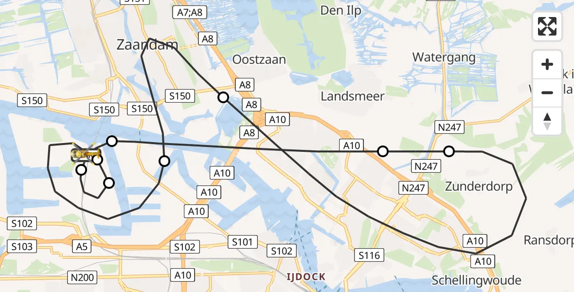 Vluchtroute Traumahelikopter Amsterdam Heliport - Amsterdam Heliport, 15 juli 2026, 23:41