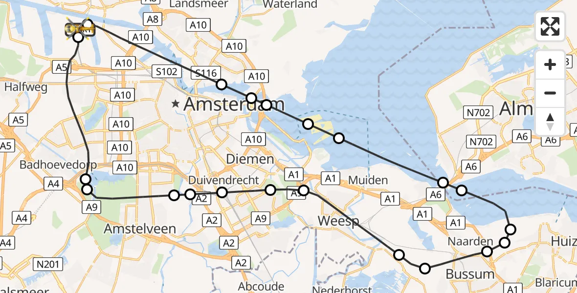 Vluchtroute Traumahelikopter Amsterdam Heliport - Amsterdam Heliport, 16 juli 2026, 03:38