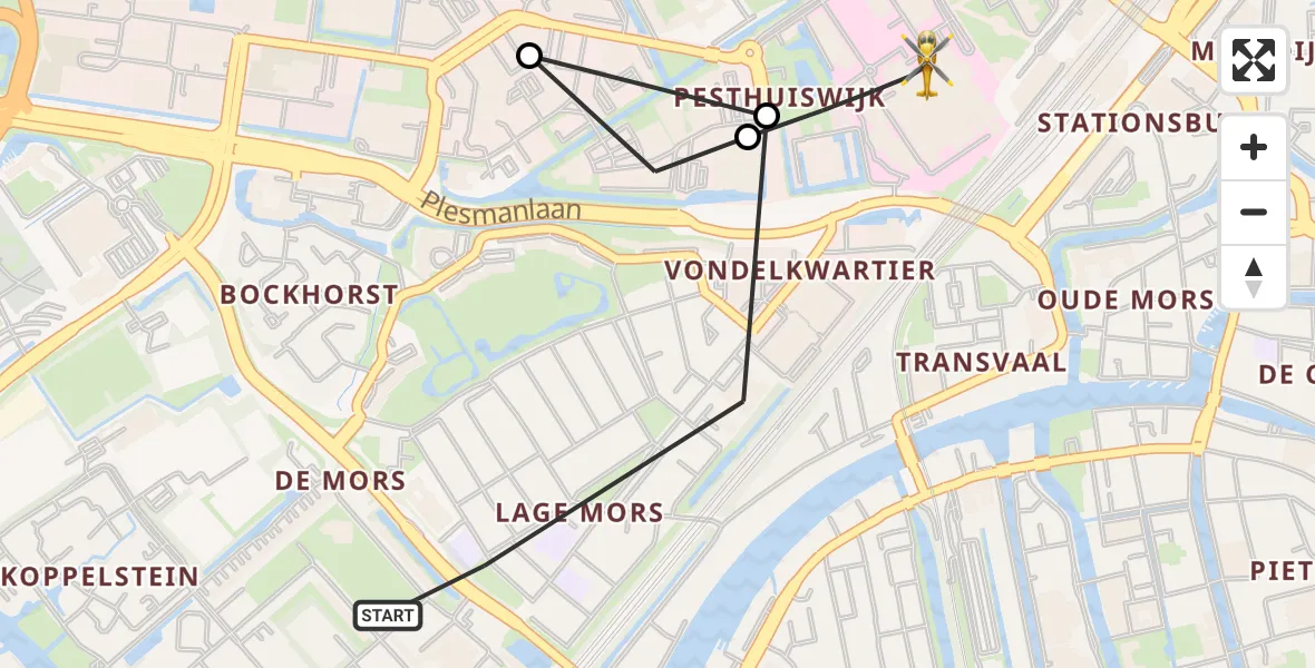 Vluchtroute Traumahelikopter Leiden - Leiden University Medical Center Heliport, 16 juli 2026, 06:43