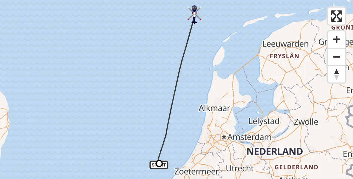 Vluchtroute Politiehelikopter P18-A Heliport - Noordzee, 16 juli 2026, 06:57