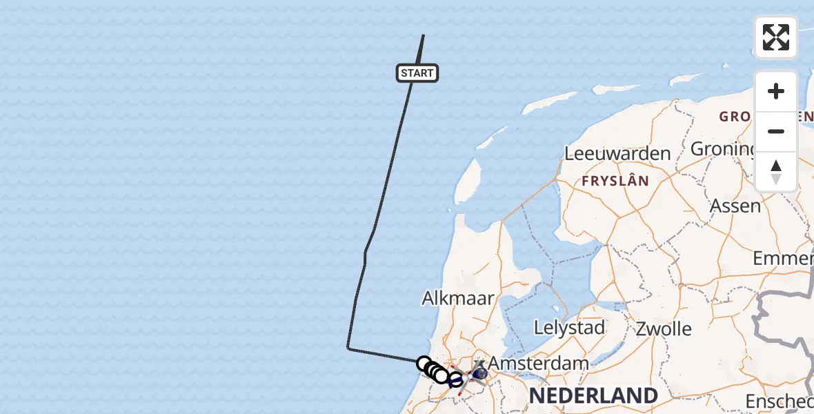 Vluchtroute Politiehelikopter Noordzee - Amsterdam Vliegveld Schiphol, 16 juli 2026, 07:38