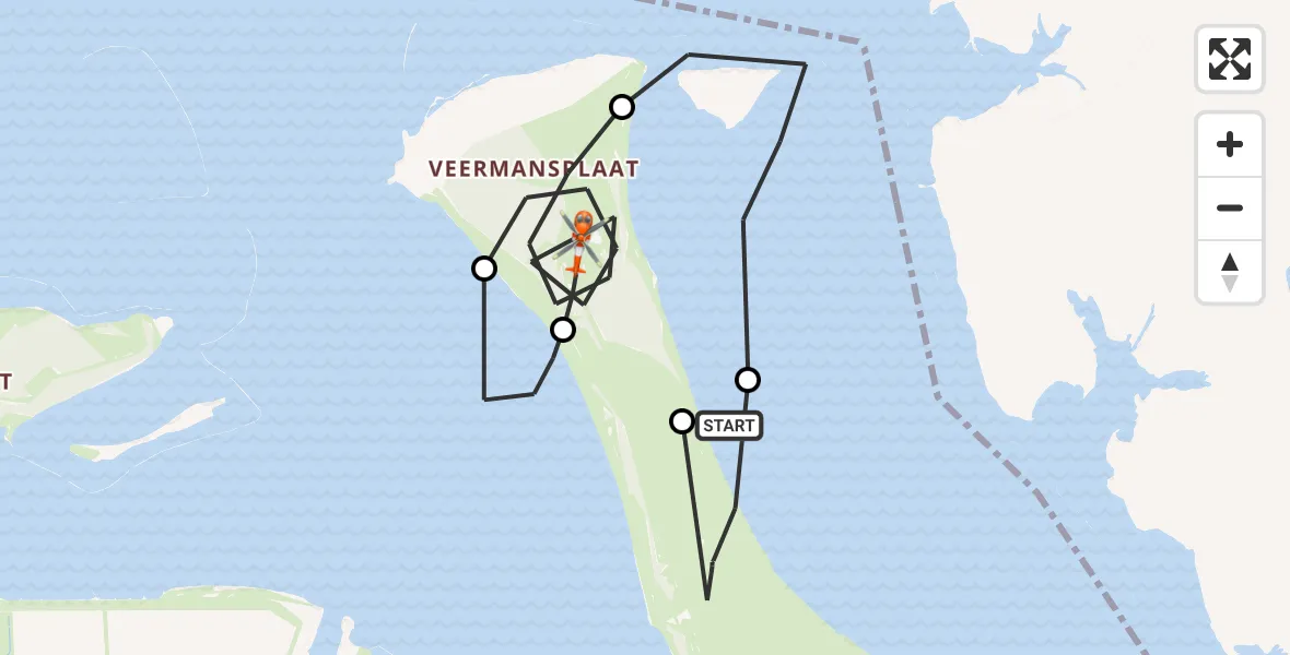 Vluchtroute Kustwachthelikopter Grevelingenmeer - Veermansplaat, 16 juli 2026, 07:44