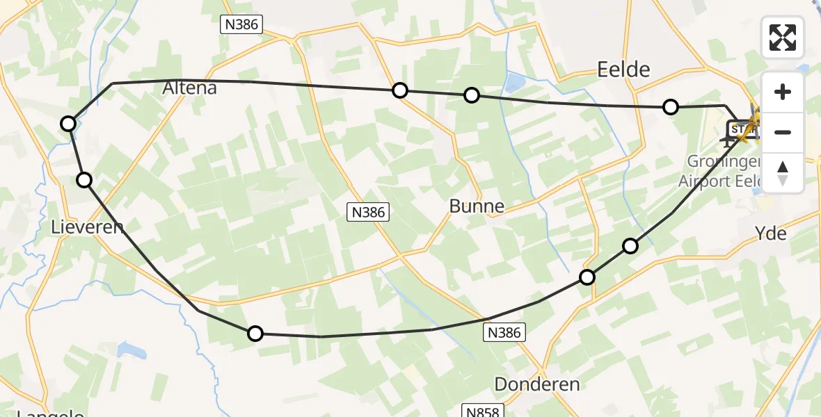 Vluchtroute Traumahelikopter Groningen Airport Eelde - Groningen Airport Eelde, 16 juli 2026, 08:02