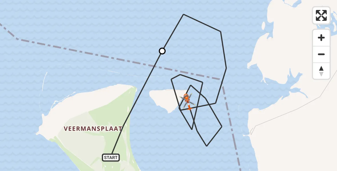Vluchtroute Kustwachthelikopter Veermansplaat - Grevelingenmeer, 16 juli 2026, 08:04