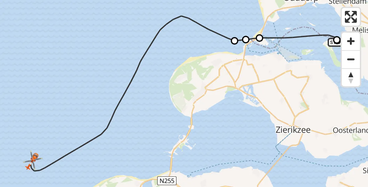Vluchtroute Kustwachthelikopter Grevelingenmeer - Noordzee, 16 juli 2026, 08:11
