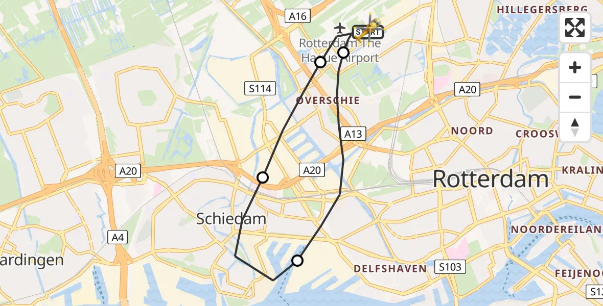 Vluchtroute Traumahelikopter Rotterdam The Hague Airport - Rotterdam The Hague Airport, 16 juli 2026, 09:25