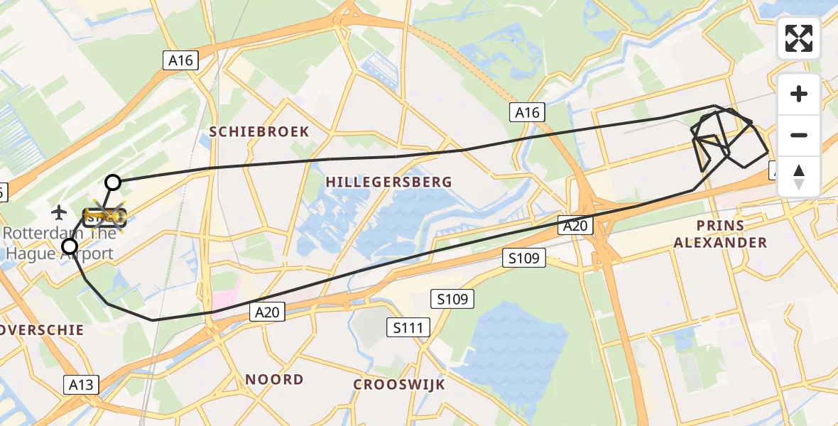 Vluchtroute Traumahelikopter Rotterdam The Hague Airport - Rotterdam The Hague Airport, 16 juli 2026, 10:00