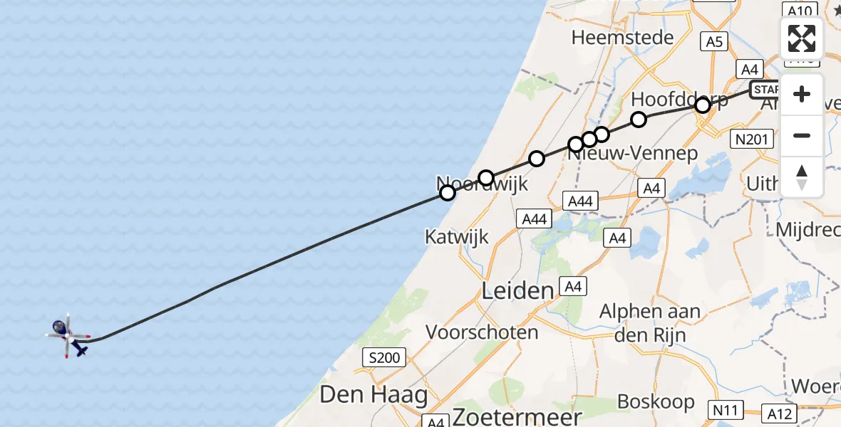 Vluchtroute Politiehelikopter Amsterdam Vliegveld Schiphol - Noordzee, 16 juli 2026, 11:39