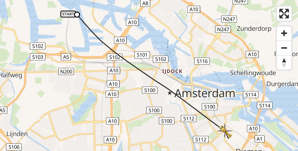 Vluchtroute Traumahelikopter Amsterdam Heliport - Amsterdam, 16 juli 2026, 11:46
