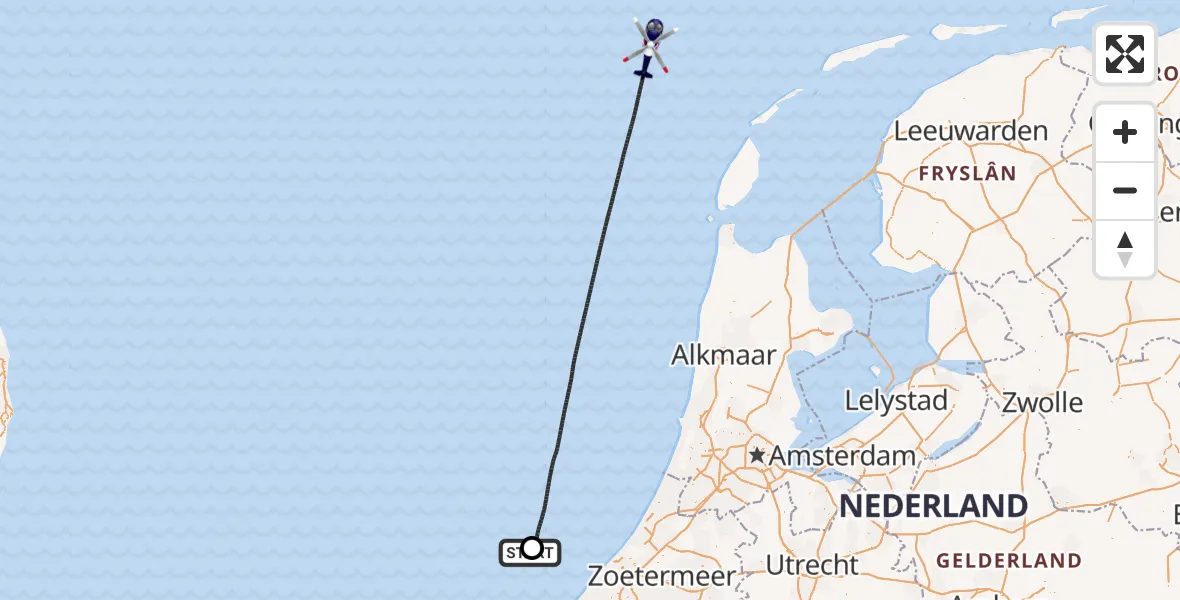 Vluchtroute Politiehelikopter P18-A Heliport - Noordzee, 16 juli 2026, 12:00