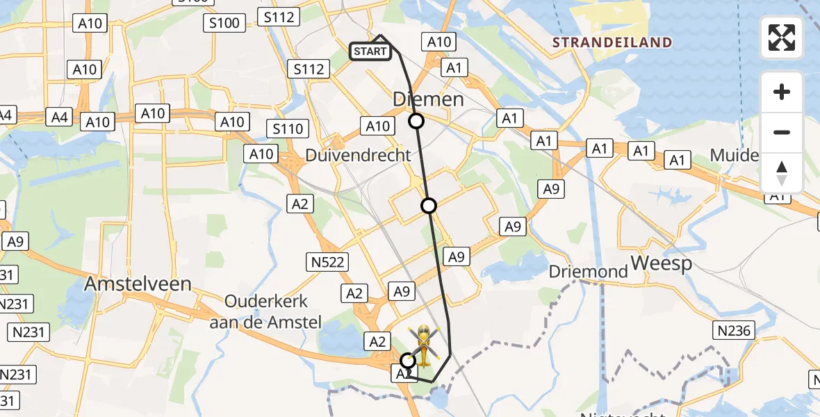 Vluchtroute Traumahelikopter Amsterdam - Amsterdam UMC Helipad, 16 juli 2026, 12:09