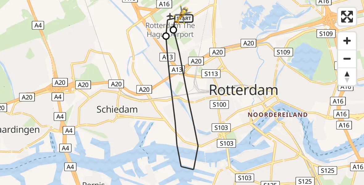 Vluchtroute Traumahelikopter Rotterdam The Hague Airport - Rotterdam The Hague Airport, 16 juli 2026, 12:20