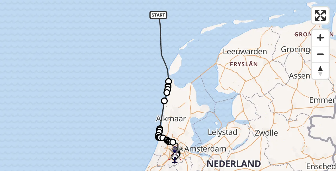 Vluchtroute Politiehelikopter Noordzee - Amsterdam Vliegveld Schiphol, 16 juli 2026, 12:54