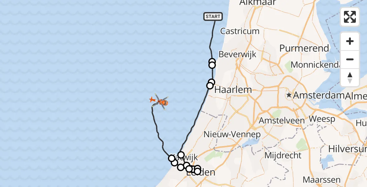 Vluchtroute Kustwachthelikopter Noordzee - Noordzee, 16 juli 2026, 13:33