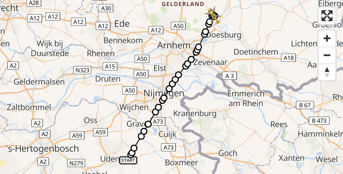 Vluchtroute Traumahelikopter Vliegbasis Volkel - Dieren, 16 juli 2026, 13:35