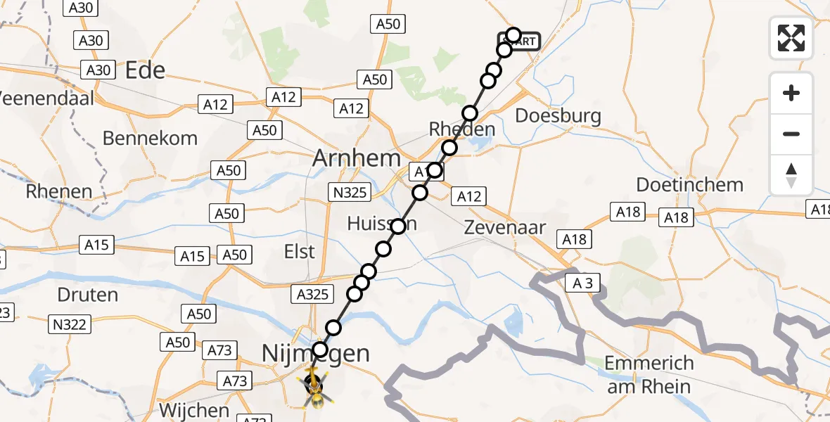 Vluchtroute Traumahelikopter Dieren - Radboud University Medical Center Heliport, 16 juli 2026, 14:26