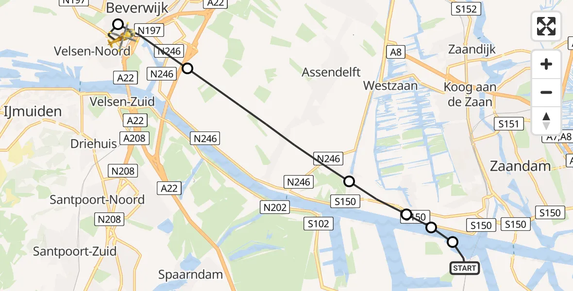 Vluchtroute Traumahelikopter Amsterdam Heliport - Red Cross Hospital Heliport, 16 juli 2026, 14:33