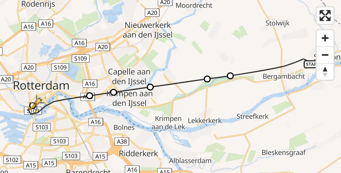 Vluchtroute Traumahelikopter Bergambacht - Erasmus MC, 16 juli 2026, 14:41