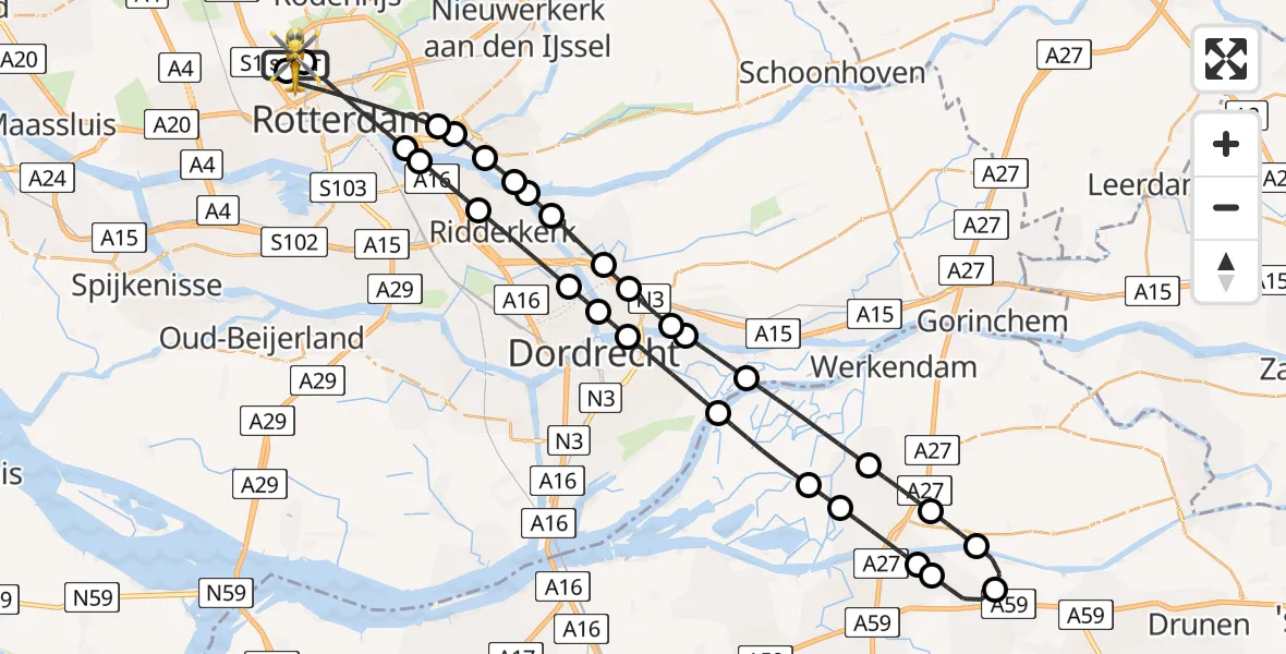 Vluchtroute Traumahelikopter Rotterdam The Hague Airport - Rotterdam The Hague Airport, 16 juli 2026, 16:33