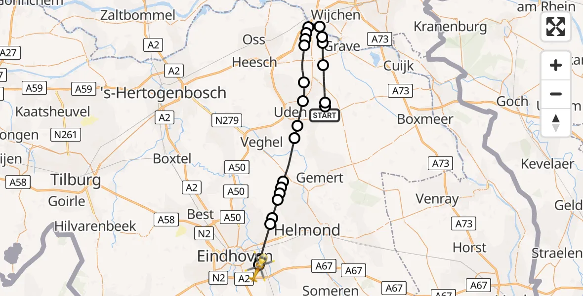 Vluchtroute Traumahelikopter Vliegbasis Volkel - Geldrop, 16 juli 2026, 16:35