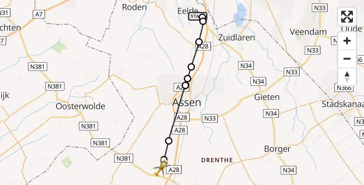 Vluchtroute Traumahelikopter Groningen Airport Eelde - Hijken, 16 juli 2026, 17:20