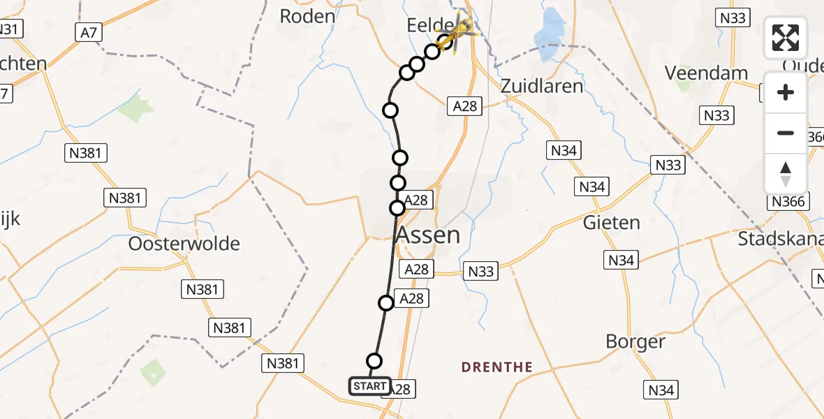 Vluchtroute Traumahelikopter Hijken - Groningen Airport Eelde, 16 juli 2026, 17:55