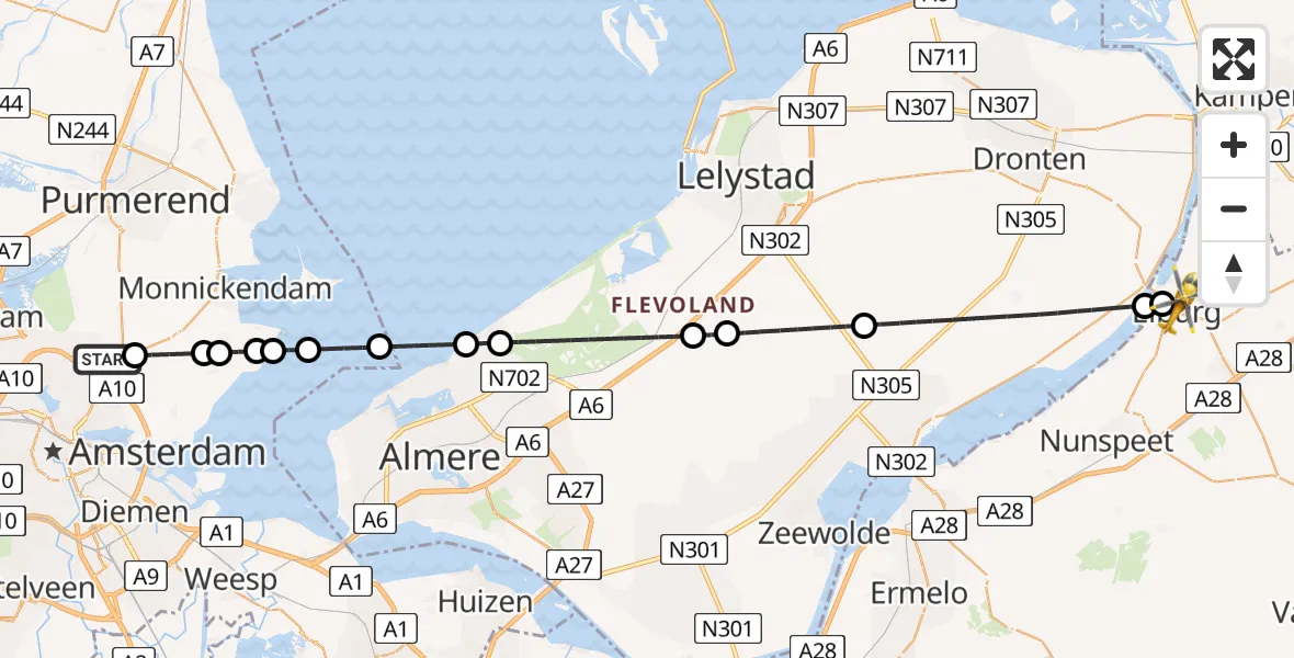 Vluchtroute Traumahelikopter Landsmeer - Elburg, 16 juli 2026, 18:41