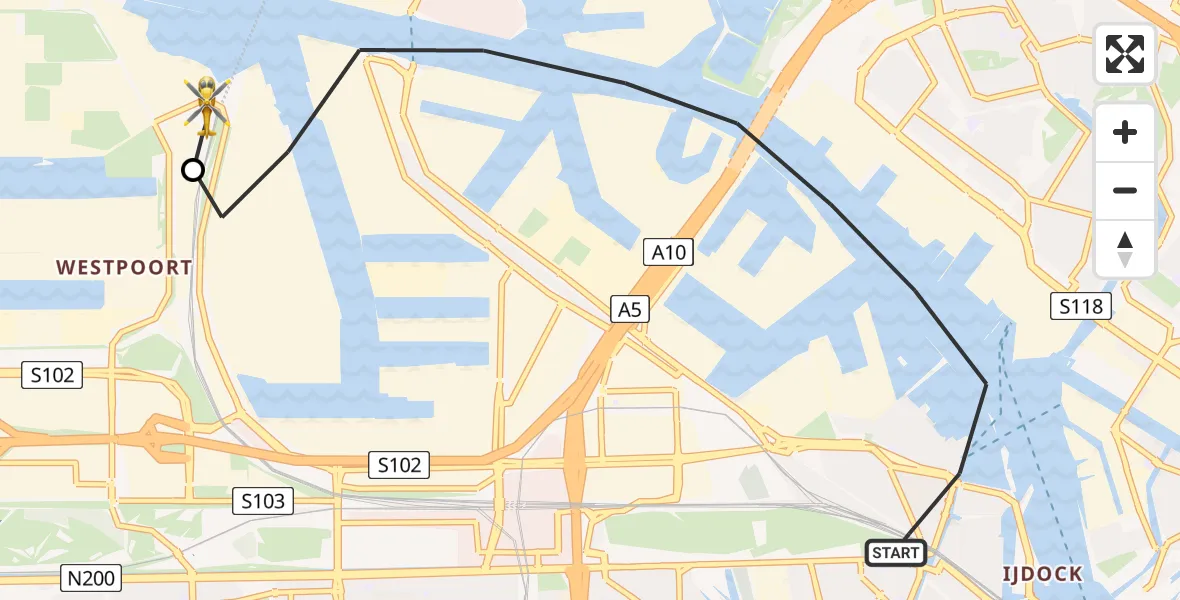 Vluchtroute Traumahelikopter Amsterdam - Amsterdam Heliport, 16 juli 2026, 19:49