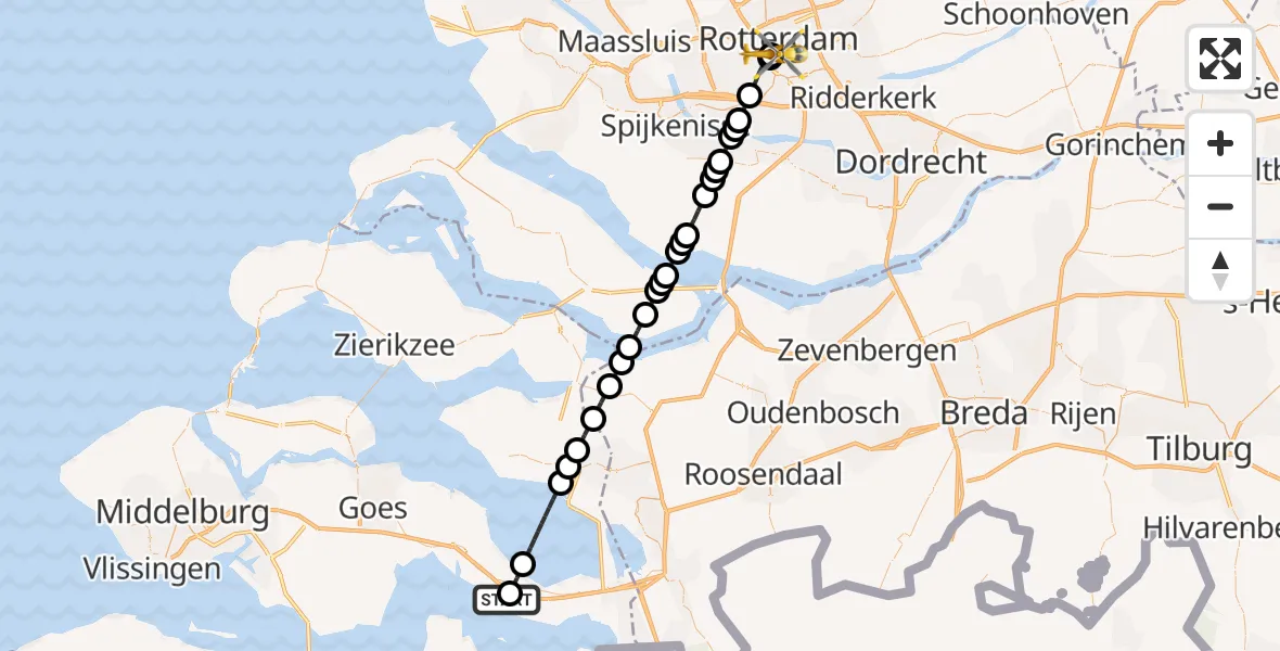 Vluchtroute Traumahelikopter Waarde - Erasmus MC, 16 juli 2026, 20:15