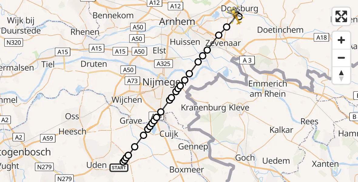 Vluchtroute Traumahelikopter Vliegbasis Volkel - Angerlo, 17 juli 2026, 02:33