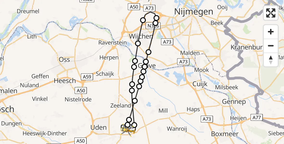 Vluchtroute Traumahelikopter Vliegbasis Volkel - Vliegbasis Volkel, 17 juli 2026, 03:36