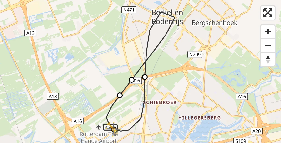 Vluchtroute Traumahelikopter Rotterdam The Hague Airport - Rotterdam The Hague Airport, 17 juli 2026, 04:33