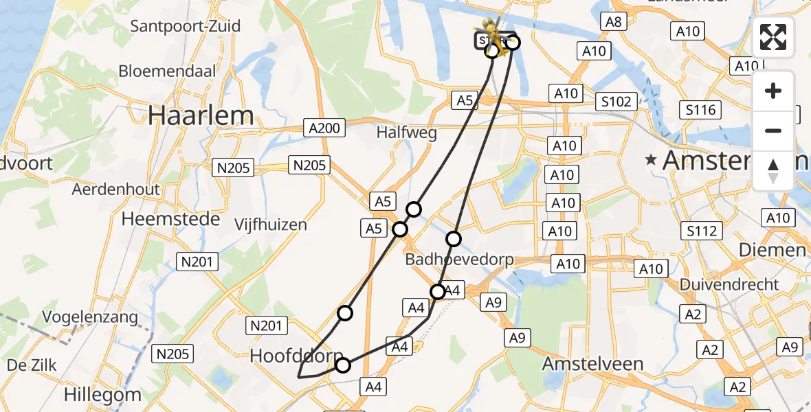 Vluchtroute Traumahelikopter Amsterdam Heliport - Amsterdam Heliport, 17 juli 2026, 05:40