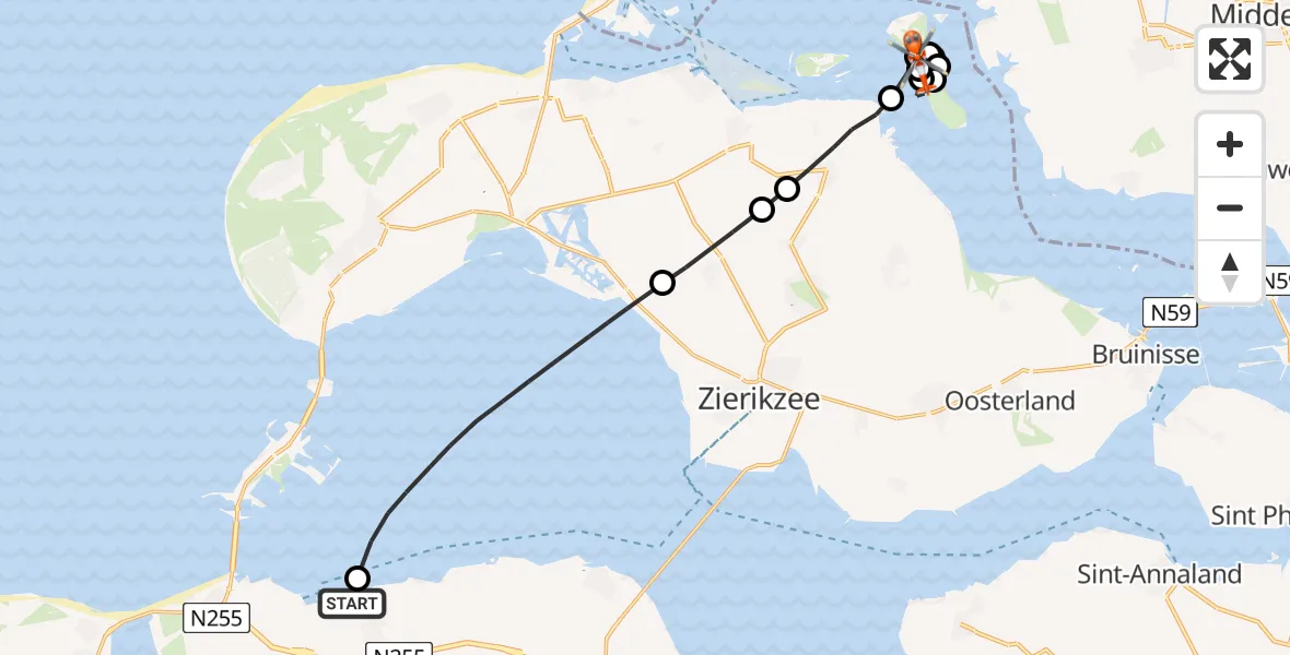 Vluchtroute Kustwachthelikopter Wissenkerke - Veermansplaat, 17 juli 2026, 07:17
