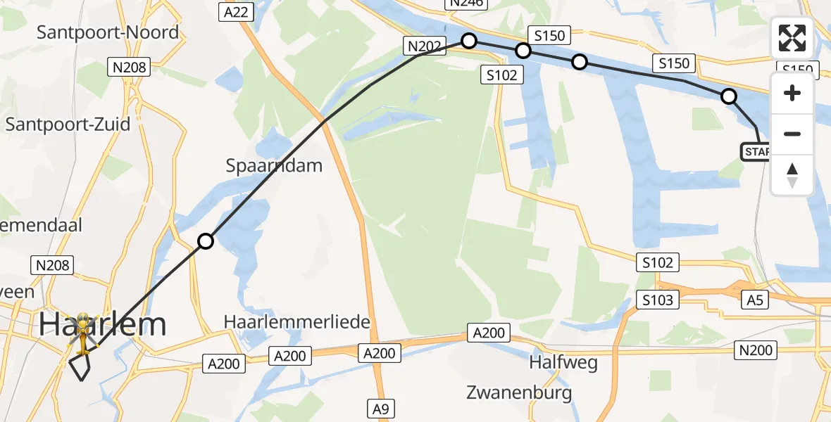 Vluchtroute Traumahelikopter Amsterdam Heliport - Haarlem, 17 juli 2026, 07:44