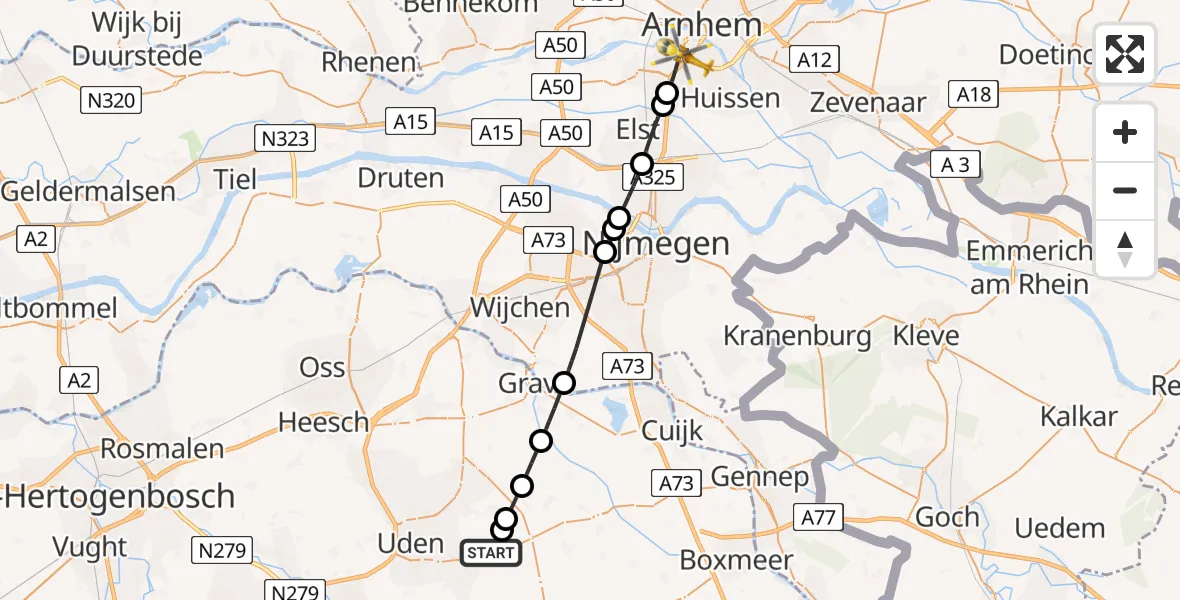 Vluchtroute Traumahelikopter Vliegbasis Volkel - Arnhem, 17 juli 2026, 07:45