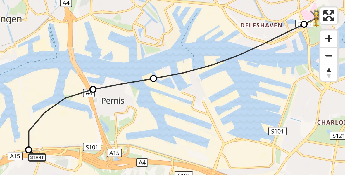 Vluchtroute Traumahelikopter Hoogvliet Rotterdam - Erasmus MC, 17 juli 2026, 07:53