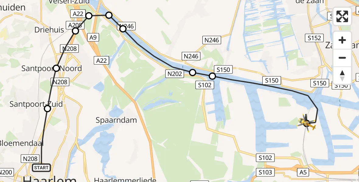 Vluchtroute Traumahelikopter Haarlem - Amsterdam Heliport, 17 juli 2026, 08:16