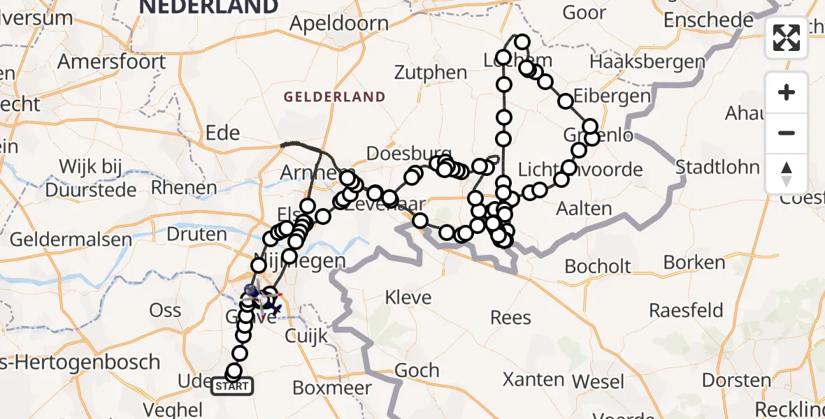 Vluchtroute Politiehelikopter Vliegbasis Volkel - Wijchen, 17 juli 2026, 08:20