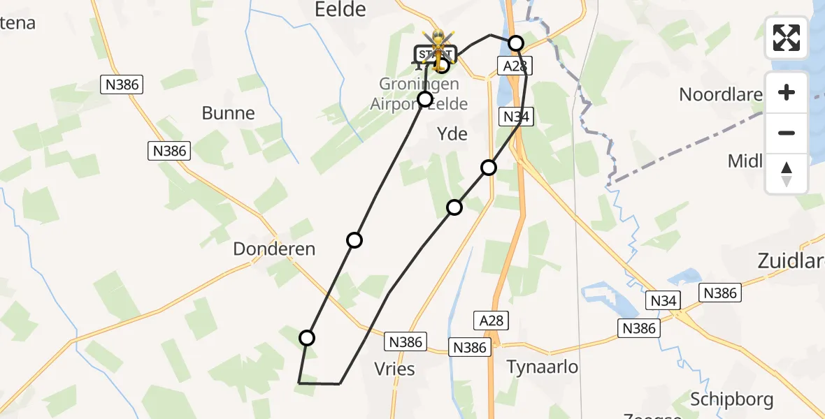 Vluchtroute Traumahelikopter Groningen Airport Eelde - Groningen Airport Eelde, 17 juli 2026, 08:52
