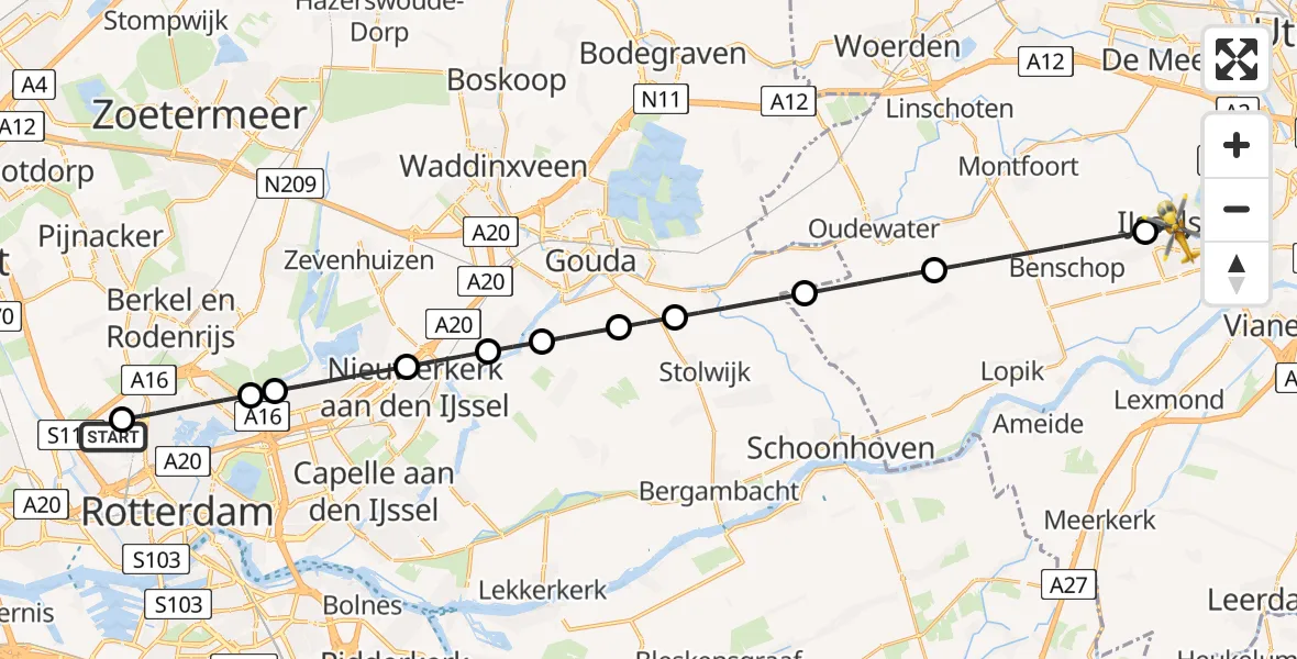 Vluchtroute Traumahelikopter Rotterdam The Hague Airport - IJsselstein, 17 juli 2026, 09:26