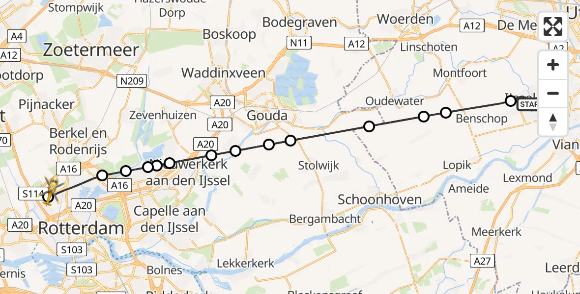 Vluchtroute Traumahelikopter IJsselstein - Rotterdam The Hague Airport, 17 juli 2026, 10:01