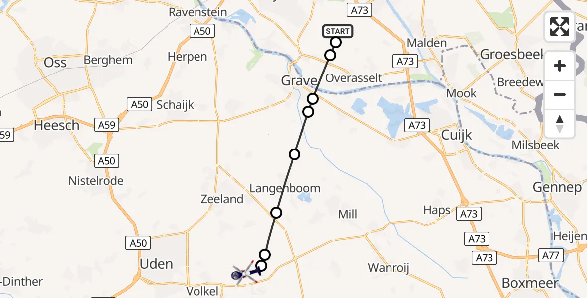 Vluchtroute Politiehelikopter Wijchen - Vliegbasis Volkel, 17 juli 2026, 10:24